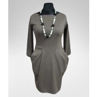 Szaro/brązowa elegancka sukienka z kieszeniami - Donna